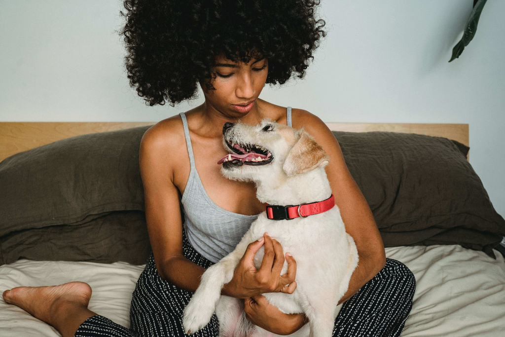 Woman caring for her dog